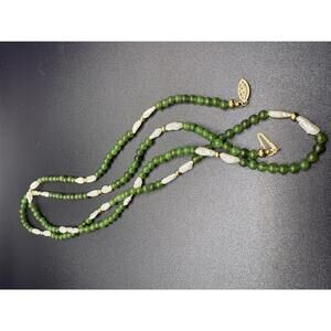 14k Vintage Boroque Pearl and Mossy Jade Necklace